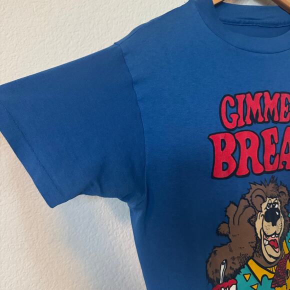 Vintage 80s 90s t-shirt blue single stitch kitschy bear Gimme A Break M-L - Picture 3 of 8